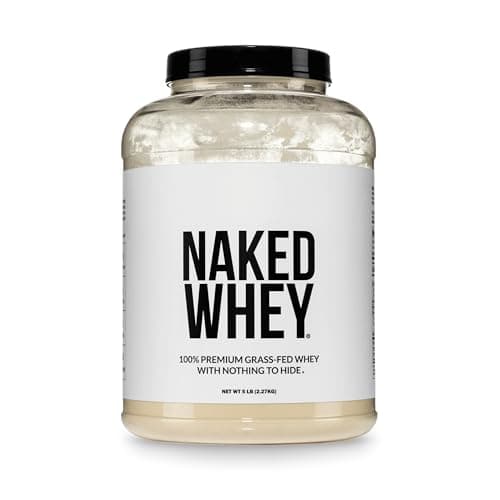 NAKED Whey 5LB 100% Grass Fed Unflavored Whey Protein Powder - Only 1 Ingredient, NSF Certified, Undenatured, Gluten Free, Soy Free, Promote Muscle Growth and Recovery - 76 Servings