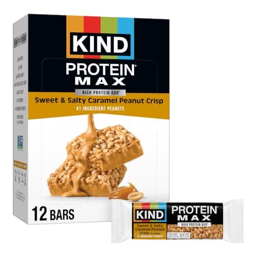 KIND Protein MAX Sweet & Salty Caramel Peanut Crisp Snack Bars, Keto Friendly, 20g Protein, 12 Count