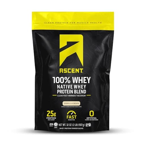 Ascent 100% Whey Protein Powder, Vanilla Bean, 2 lb, Daily Protein