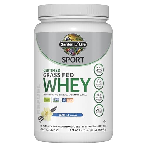 Garden of Life SPORT Grass Fed Whey Protein Powder, Vanilla, 20 Servings