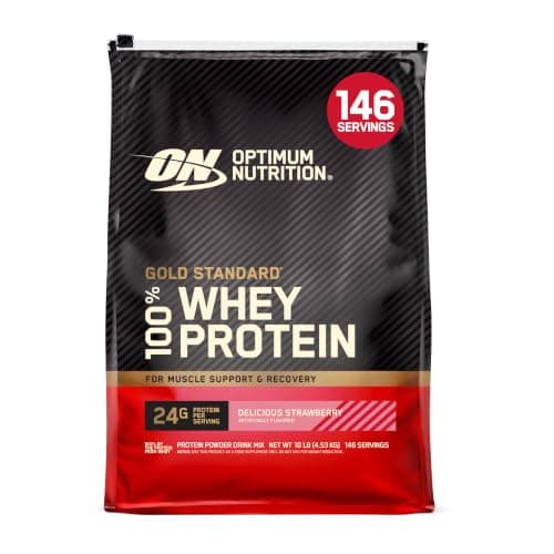 Optimum Nutrition Gold Standard Whey Protein, Delicious Strawberry, 10 LB