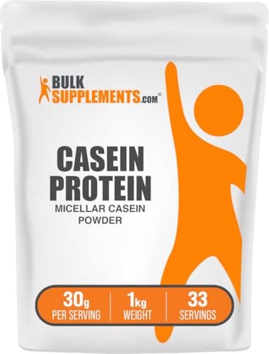 BulkSupplements.com Casein Protein Powder - Micellar Casein Powder, Slow Digesting Protein - Unflavored & Gluten Free, 30g per Serving, 1kg (2.2 lbs) (Pack of 1)
