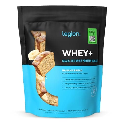 Legion Whey+ Protein Isolate Grass Fed Low Carb, Banana Bread, 30 Servings