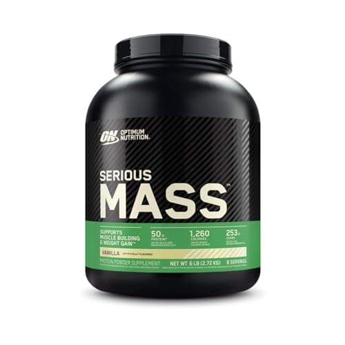 Optimum Nutrition Serious Mass Weight Gainer Protein Powder, High Calorie Mass Gainer with Protein & Carbs, 50g Protein, 1250 cal/serving, Vanilla, 2.72 kg, 8 Servings (packaging may vary)