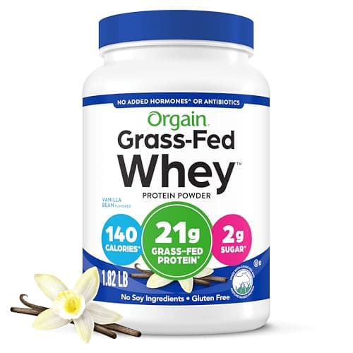 Orgain Whey Protein Powder, Vanilla Bean- 21g Grass Fed Dairy Protein, 5g BCAAs, 3g Prebiotic Fiber, No Sugar Added, No Added Hormones, Gluten Free, Kosher, for Shakes & Smoothies - 1.82lb