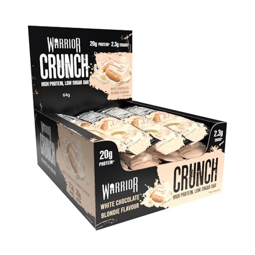 Warrior Crunch - High Protein Bars - 20g Protein Each Bar - Low Carb, Low Sugar Snack - 12 Pack x 64g - White Chocolate Blondie