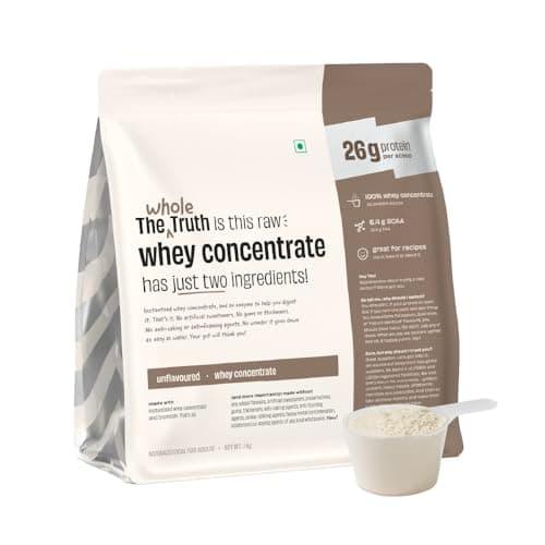 The Whole Truth Whey Protein Concentrate Unflavoured 1 Kg (2.2 Lbs) 26G Protein Per Scoop 6.4G Bcaa Authentic Whey & No Adulteration Clean and Light Muscle Building Vegetarian