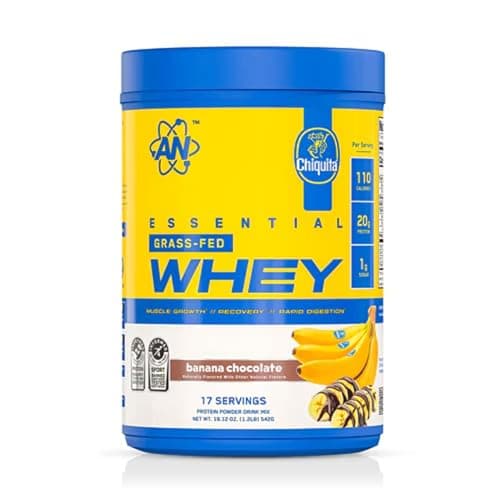 AN Supps Essential Grass Fed Whey Protein Powder | 20g Protein, 500mg Potassium, 1g Sugar | Recovery, Muscle Growth, Rapid Digestion | Gluten Free | 17 Servings (Chiquita Banana Chocolate)