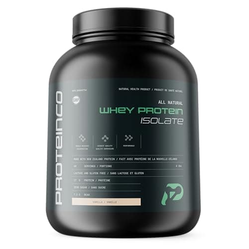ProteinCo | Pure All Natural Grass-Fed New Zealand Whey Protein Isolate Powder | 27g per serving | Stevia | Gluten & Lactose Free | Low-Calorie | 4 Lbs (Vanilla)