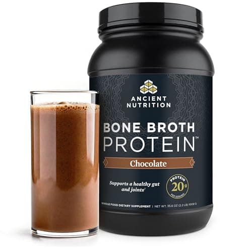 Ancient Nutrition Grass Fed Bone Broth Protein Powder, Chocolate