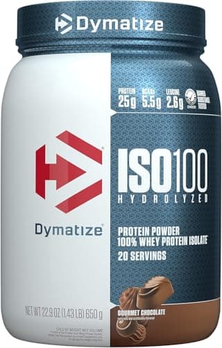 ISO100 Hydrolyzed Protein Powder by Dymatize, Gourmet Chocolate, 100% Whey Isolate Powder, 25g of Protein, Gluten Free, 20 Servings, 650g