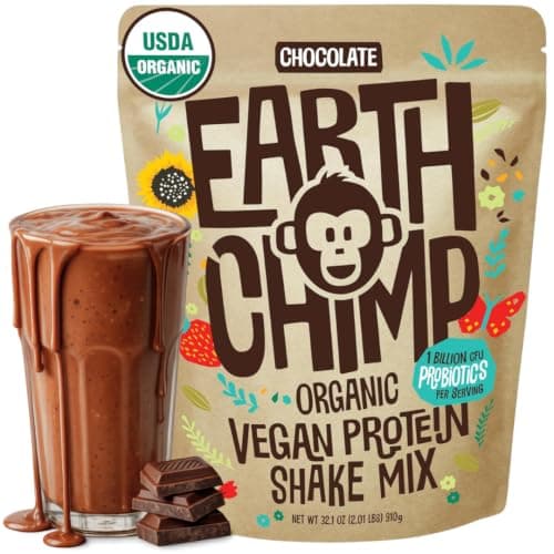 EarthChimp Organic Vegan Protein Powder, Plant Based, Chocolate, 2lb
