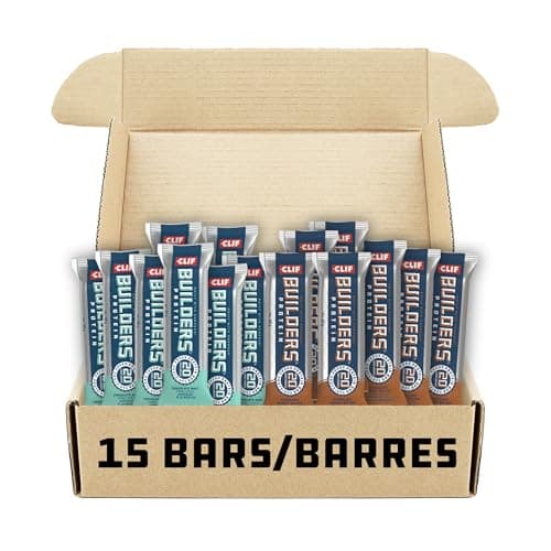 CLIF BUILDERS, Variety Pack of 15 Individually wrapped bars, 20g Protein, 8 Chocolate Mint and 7 Chocolate Peanut Butter Protein Bars, Gluten Free, No Artificial Sweeteners, Prepared in Canada, 1.02 kg