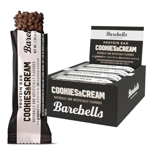 Barebells High Protein and Low Carb Bar, 12 x 55g (1,94 oz) Low Sugar Snack Protein Bar with 20g Protein (Cookies & Cream)