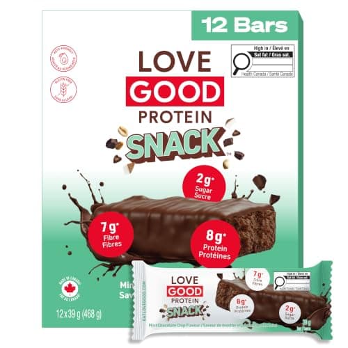 LOVE GOOD Protein Snack Mint Chocolate Chip Bars, 12 Ct