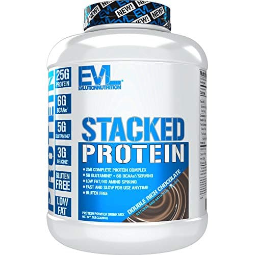 Evlution Nutrition Stacked Protein Powder -Supports Muscle Growth, Strength & Recovery - 25g Protein, 6g BCAAs, 5 grams Glutamine + 3 grams Leucine Per Serving -Gluten Free -5lb -Double Rich Chocolate
