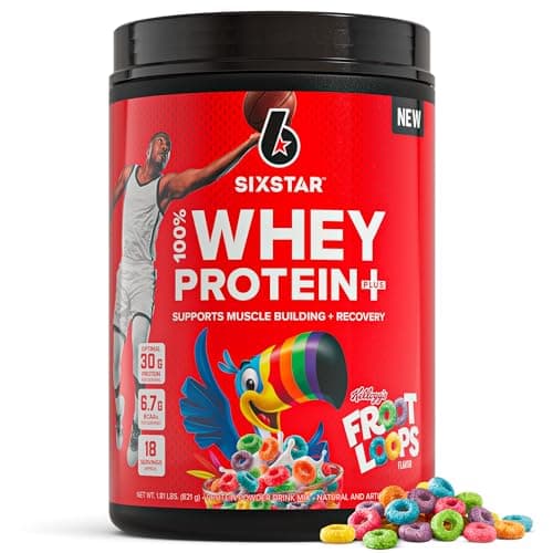 Six Star Whey Protein Powder Plus - Muscle Building & Recovery Formula with Whey Isolate Powder, BCAAs, 30g Protein, Immune Support - Post-Workout Supplement - Kellogg’s Froot Loops Flavor, 1.8 lbs