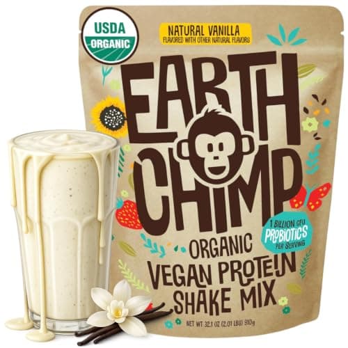 EarthChimp Organic Vegan Protein Powder, Plant Based, Vanilla, 2lb