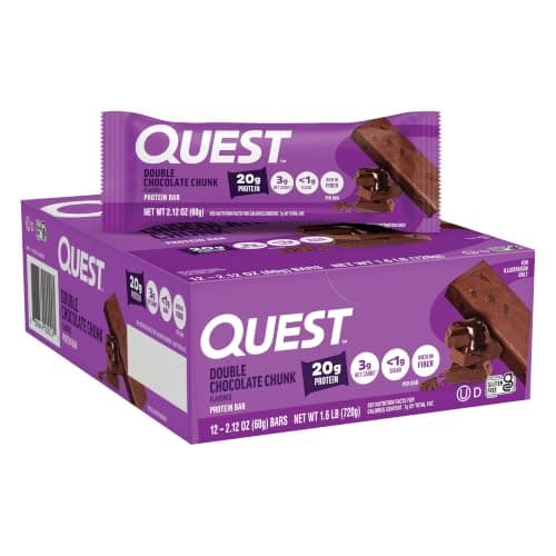 Quest Nutrition Double Chocolate Chunk Protein Bar, High Protein, High Fibre, Low Sugar, Keto Friendly, 20g Protein, 1g Sugar, 12ct