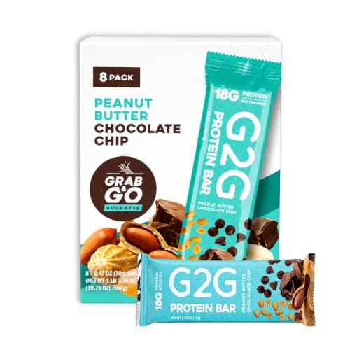 G2G Protein Bar, Peanut Butter Chocolate Chip, Real Food, Refrigerated for Freshness, Healthy Snack, Delicious Meal Replacement, Gluten-Free — 8 Count (1 Box)