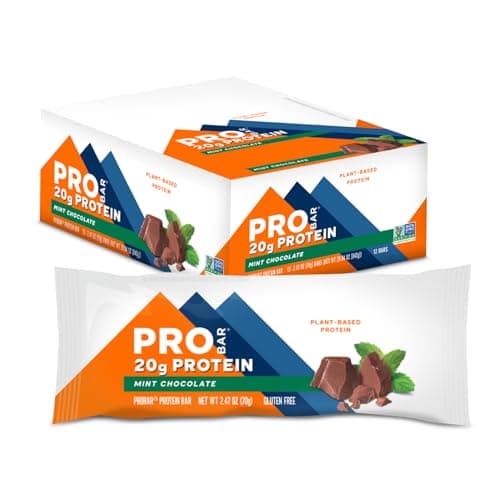 PROBAR Plant-Based Protein Bars – 20g Protein, Gluten Free, Non-GMO, Dairy Free Vegan Snack, No Sugar Alcohols, Whole Food Ingredients, Post Workout Energy Bar for Active Lifestyles (Mint Chocolate, 12 Count)
