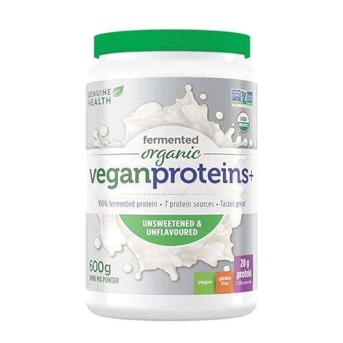 Genuine Health Fermented Organic Vegan Protein - 20 g Plant-Based Protein Powder - Made with 10 Simple Ingredients - No Sugar Added - Unsweetened & Unflavoured, 600 g (23 Servings)