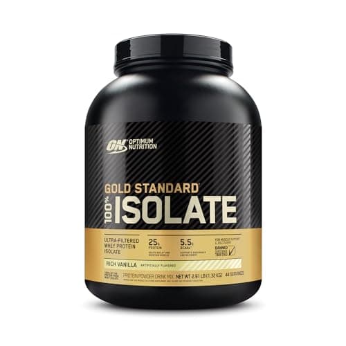 Optimum Nutrition Gold Standard 100% Isolate Protein Powder | Fast Digesting Ultra Filtered Whey Protein Isolate | 25g Protein, 5.5g BCAAs | Gluten Free (44 Servings, Rich Vanilla)