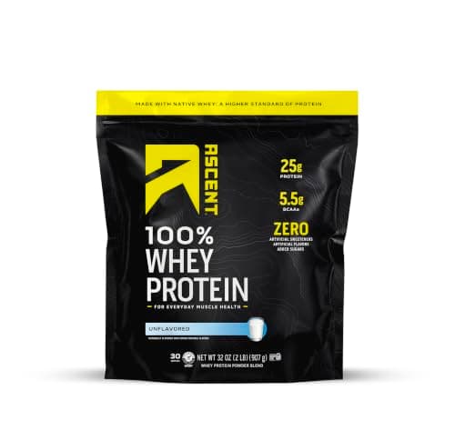 Ascent 100% Whey Protein Powder, Unflavored 2 lb, Daily Protein
