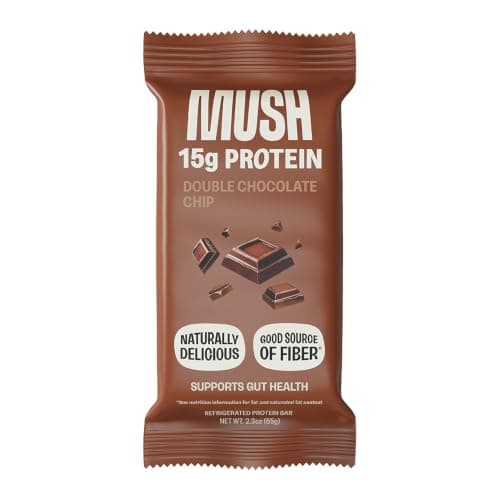 MUSH Protein Bar - Double Chocolate Chip - 15g Protein, Good Source of Fiber, Gluten Free, No Refined Sugar, Sustained Energy, 2.3 OZ