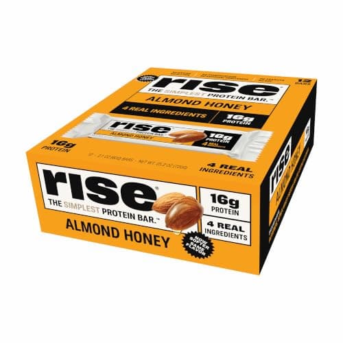 Rise Whey Protein Bars - Almond Honey | Breakfast Bar & Protein Snack 18g Protein 4g Fiber Just 3 Whole Food Ingredients Gluten-Free Soy Free