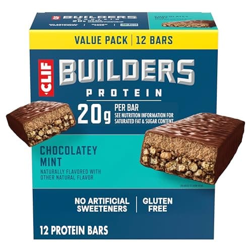 CLIF BUILDERS Protein Bars, Chocolatey Mint, 20g Protein, 12ct