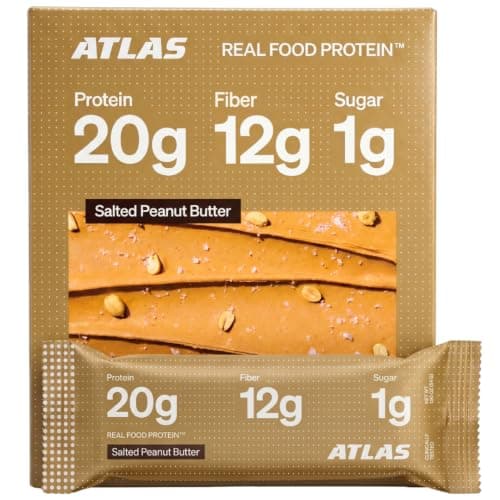 Atlas Real Food Protein Bars, 20g Protein + 12g Fiber, Salted Peanut Butter