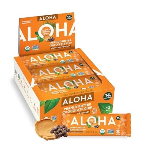 ALOHA Organic Plant Based Protein Bar | Peanut Butter Chocolate Chip, 12 Ct