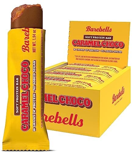 BAREBELLS oft Protein Bars Caramel Choco - 12 Count, 1.9oz Bars - Protein Snacks with 16g of High Pr, Yellow