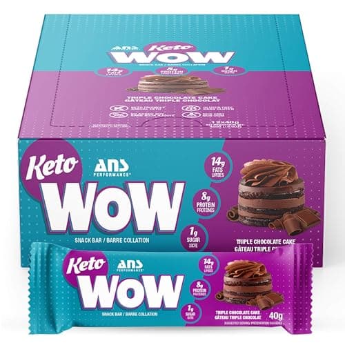 ANS Performance KetoWow Bars - Low Carb Protein Bars - Keto-Friendly - 3g Net Carbs & 1g Sugar - Gluten Free - Naturally Sweetened Nutrition Bars - Triple Chocolate Cake, 12 x 40g Bars Per Box
