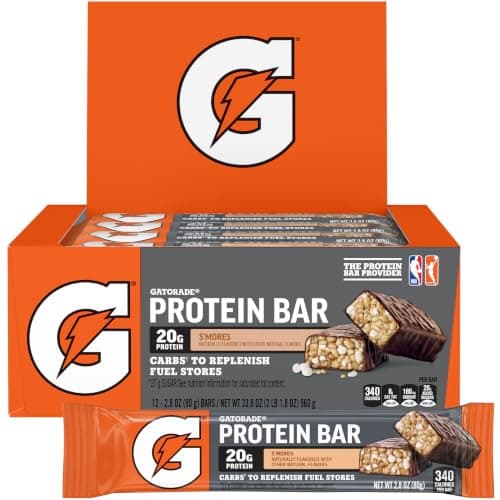 Gatorade Protein Bars, S'mores, 20g Whey Protein, NSF Certified, 2.8 oz Bars, (12 Pack)