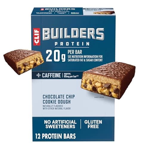 CLIF BUILDERS + Caffeine Protein Bars, Chocolate Chip Cookie Dough, 12ct